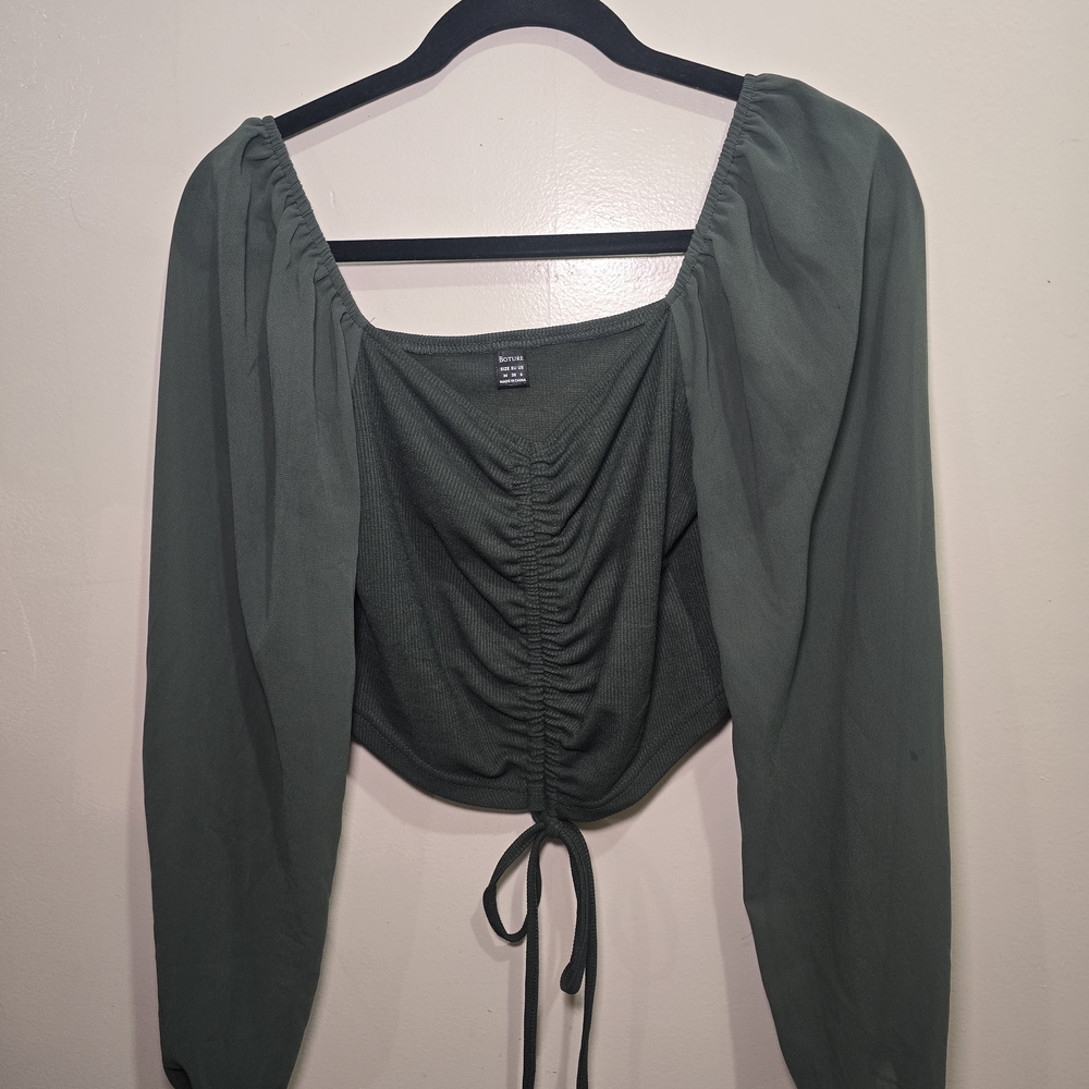 Chic Forest Green Ruched Blouse